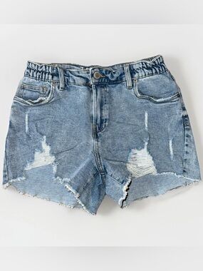 1511 Inc Women Sz 6 Denim Short Shorts Cut Off Blue Cotton Blend Elastic Waist